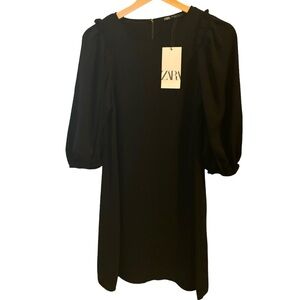 NWT Zara LBD Voluminous Sleeve Shirt Mini Dress Black XS